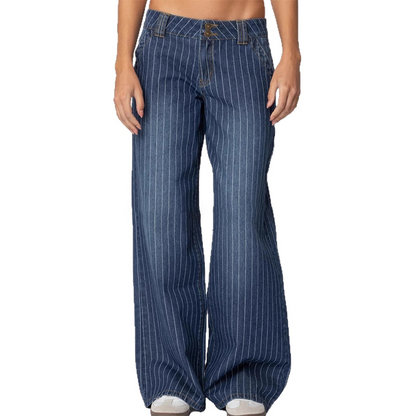 Lågt skurna Y2K-randiga jeans för damer