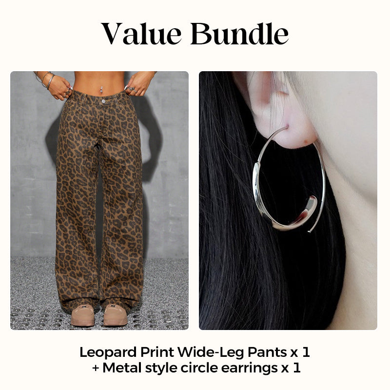 🐆 50 % RABATT NU! Dammjeans med hög midja och vida ben – i ett djärvt leopardmönster, avslappnad passform och klassisk 5-fickdesign 👖✨