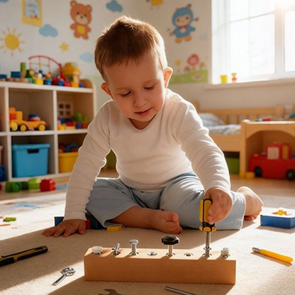 Montessori träleksak med skruvbräda