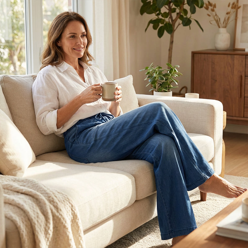 Damjeans med dragsko i midjan och vida ben