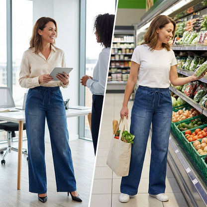 Damjeans med dragsko i midjan och vida ben