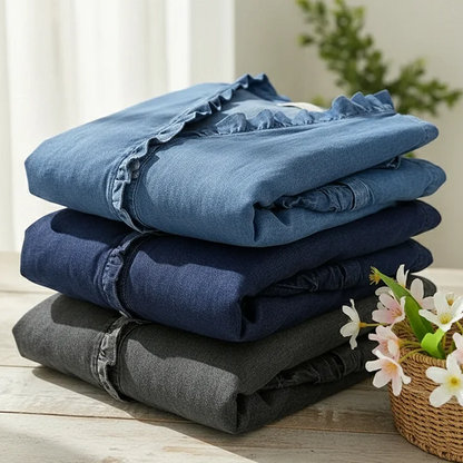 🔥📢 50 % RABATT!! 💃 Ruffleblus för damer – romantisk V-ringning, asymmetrisk fåll och andningsbart tyg ✨