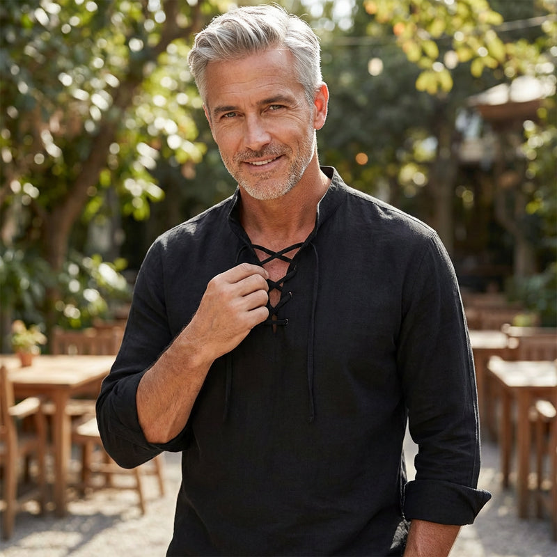 🔥Tidsbegränsat erbjudande – Enfärgad skjorta i linne-bomullsblandning för herr