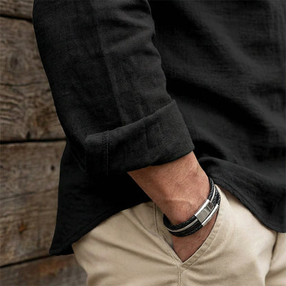 🔥Tidsbegränsat erbjudande – Enfärgad skjorta i linne-bomullsblandning för herr