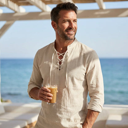 🔥Tidsbegränsat erbjudande – Enfärgad skjorta i linne-bomullsblandning för herr