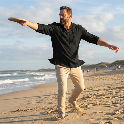 🔥Tidsbegränsat erbjudande – Enfärgad skjorta i linne-bomullsblandning för herr