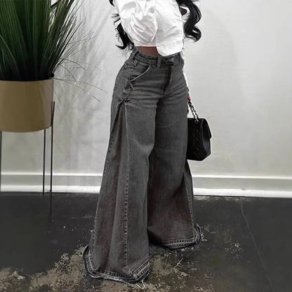 📢📢60 % rabatt!! ⏰Oversized jeans med hög midja och vida ben för dam