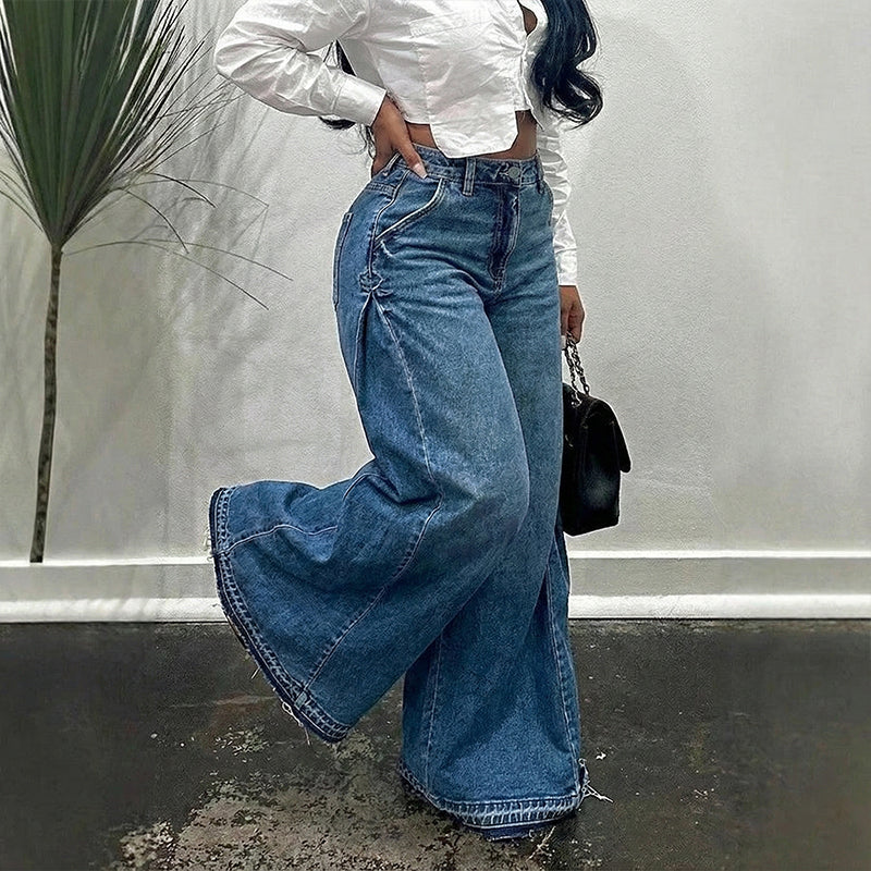 📢📢60 % rabatt!! ⏰Oversized jeans med hög midja och vida ben för dam