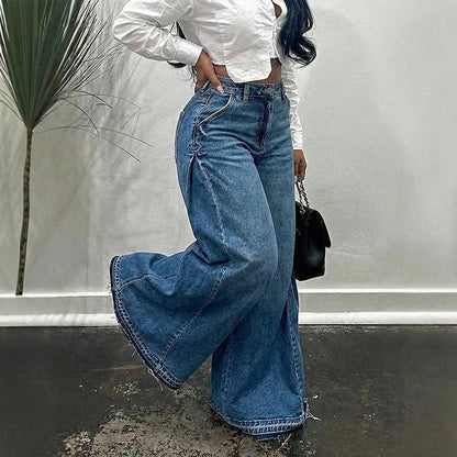 📢📢60 % rabatt!! ⏰Oversized jeans med hög midja och vida ben för dam