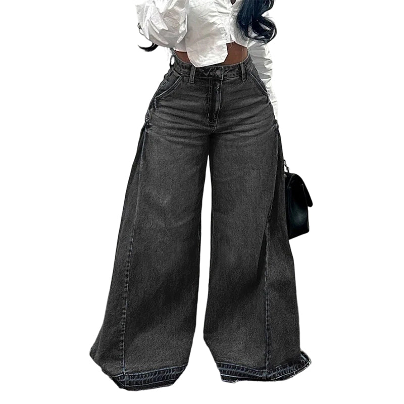 📢📢60 % rabatt!! ⏰Oversized jeans med hög midja och vida ben för dam
