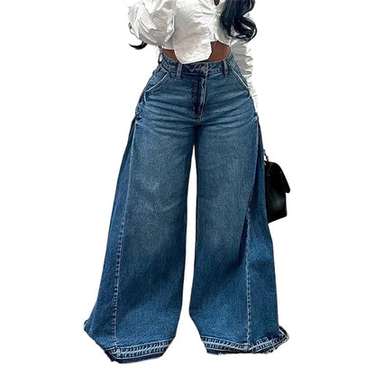 📢📢60 % rabatt!! ⏰Oversized jeans med hög midja och vida ben för dam