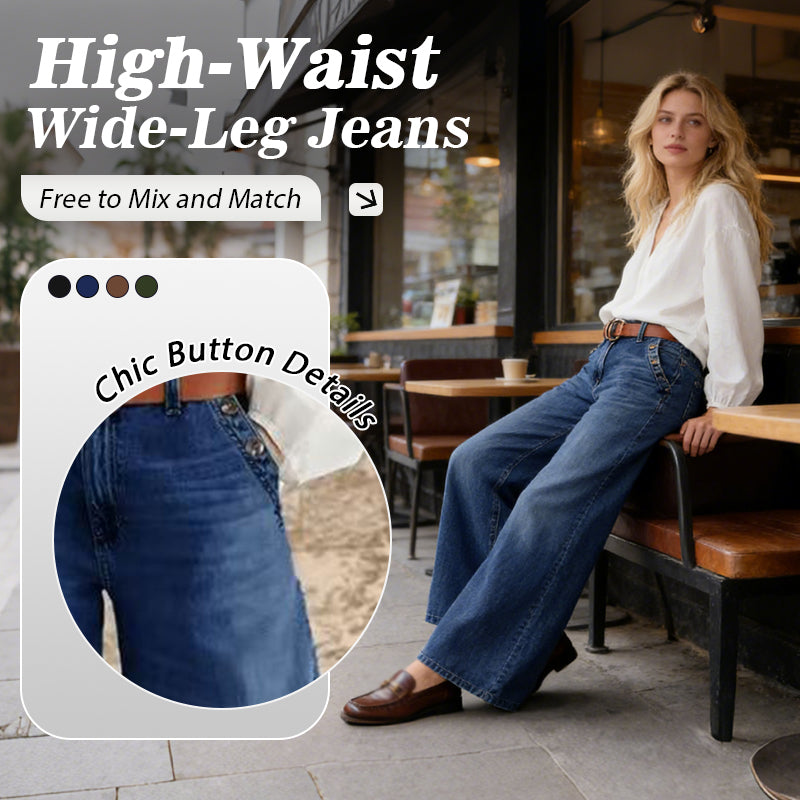 Högmidjade vida jeans med knappdetaljer