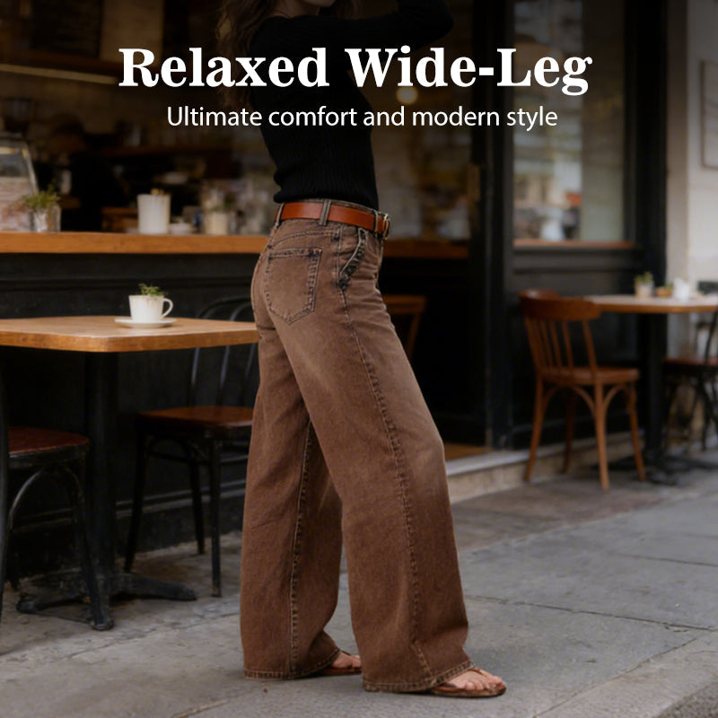 Högmidjade vida jeans med knappdetaljer