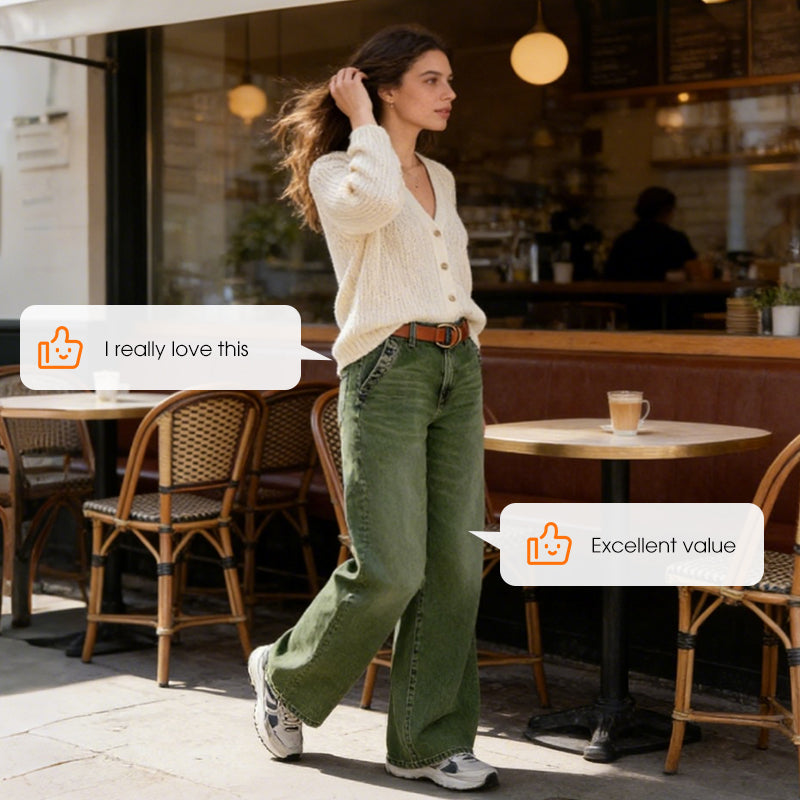 Högmidjade vida jeans med knappdetaljer