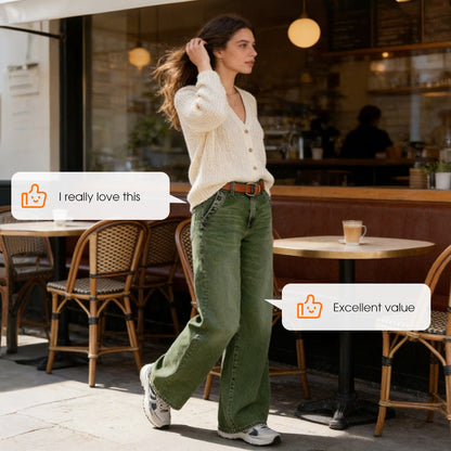 Högmidjade vida jeans med knappdetaljer