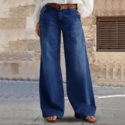 Högmidjade vida jeans med knappdetaljer