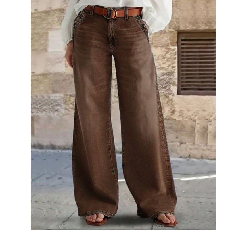 Högmidjade vida jeans med knappdetaljer