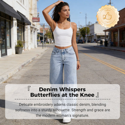 Bågbroderade jeans med hög midja och raka ben