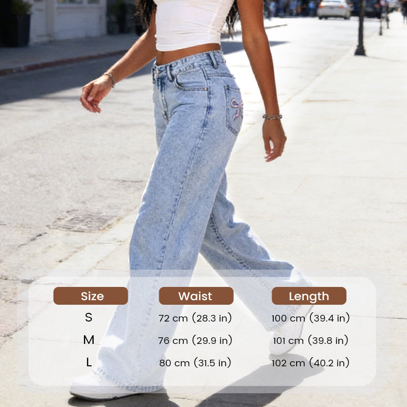 Bågbroderade jeans med hög midja och raka ben