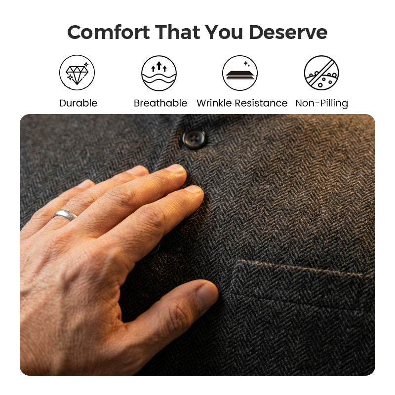 Herraväst med fiskbensmönster och hög krage