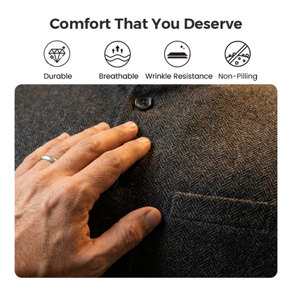 Herraväst med fiskbensmönster och hög krage