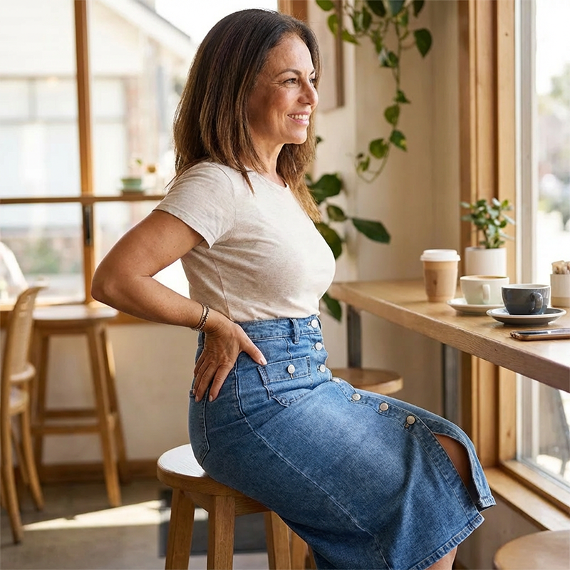 👗 60% RABATT! ⏳ Högmidjad Denimkjol med Knappar Fram – Klädsam A-linje, Justerbar passform & Klassisk stil 💙