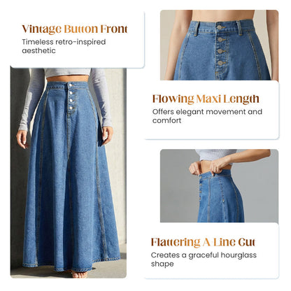 📢📢50 % RABATT!! ⏰Vintagejeanskjol med knappar fram och A-linjeformad passform