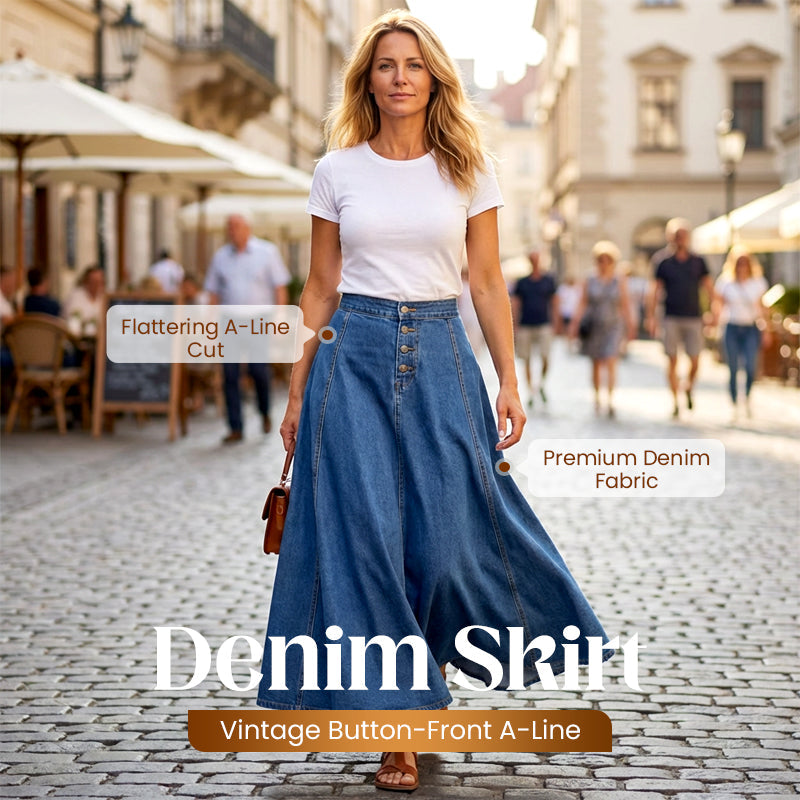 📢📢50 % RABATT!! ⏰Vintagejeanskjol med knappar fram och A-linjeformad passform