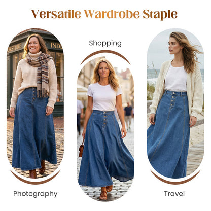 📢📢50 % RABATT!! ⏰Vintagejeanskjol med knappar fram och A-linjeformad passform