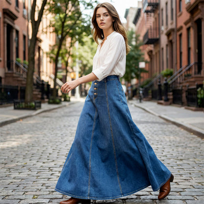 📢📢50 % RABATT!! ⏰Vintagejeanskjol med knappar fram och A-linjeformad passform
