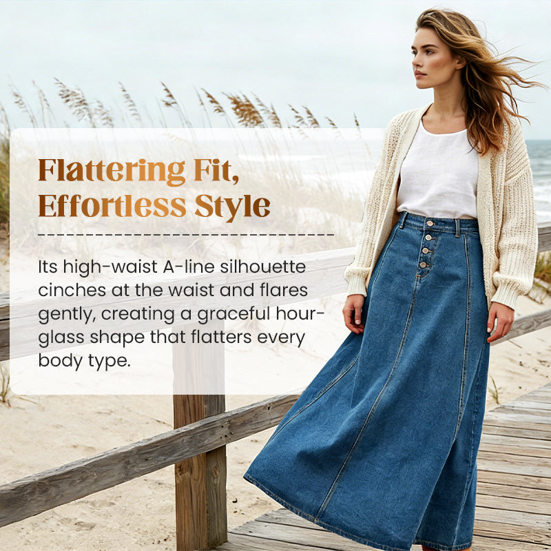 📢📢50 % RABATT!! ⏰Vintagejeanskjol med knappar fram och A-linjeformad passform