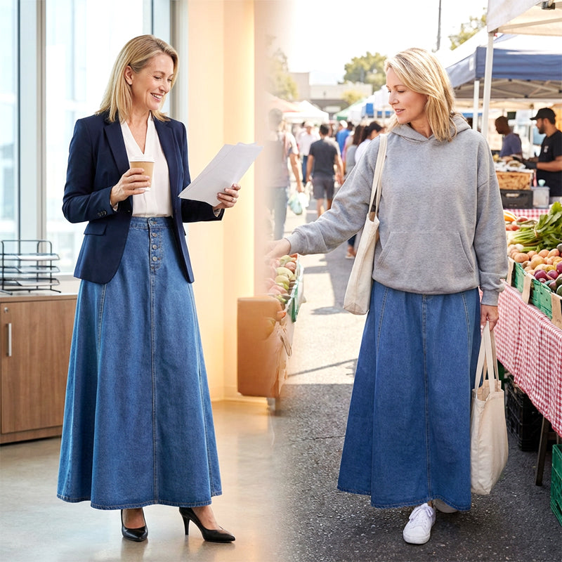 📢📢50 % RABATT!! ⏰Vintagejeanskjol med knappar fram och A-linjeformad passform