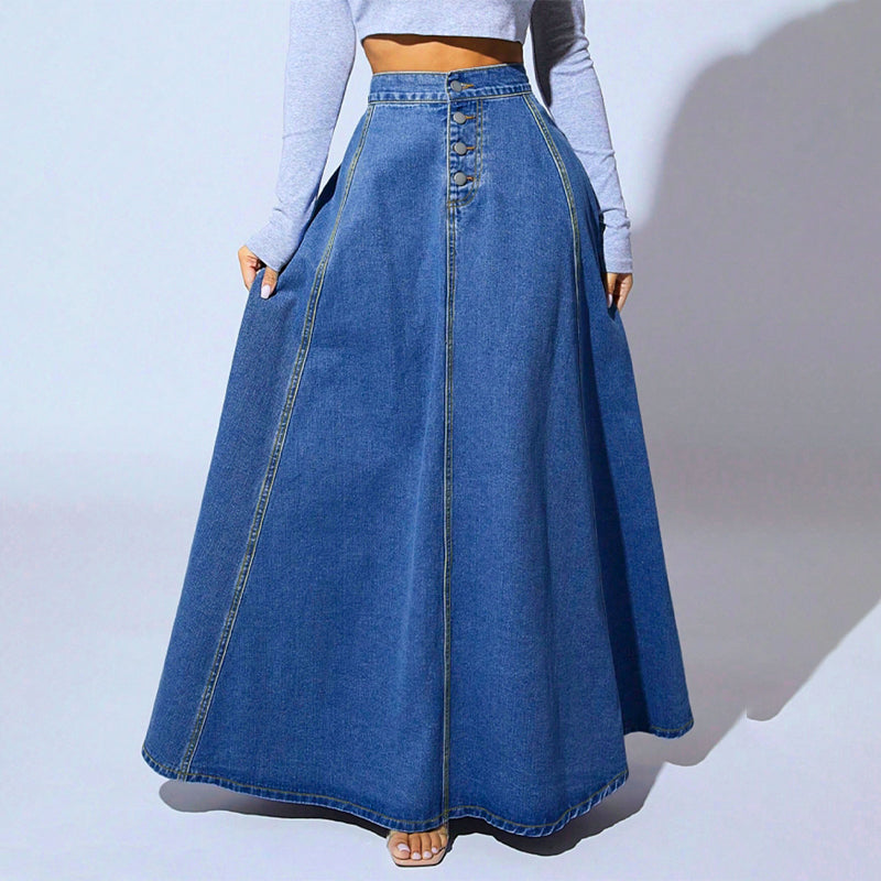 📢📢50 % RABATT!! ⏰Vintagejeanskjol med knappar fram och A-linjeformad passform