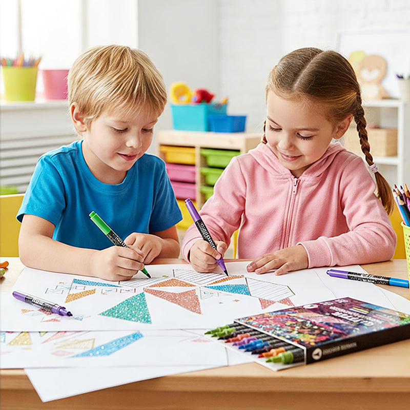 🎨✨ 50% RABATT! | 24-Färgers Dubbeländsglittermarkörset – Pensel & Fin Spets, Levande Glitter & Giftfritt!