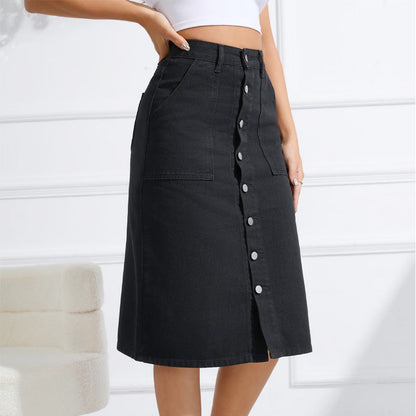 Damkjol i A-linje med hög midja i denim