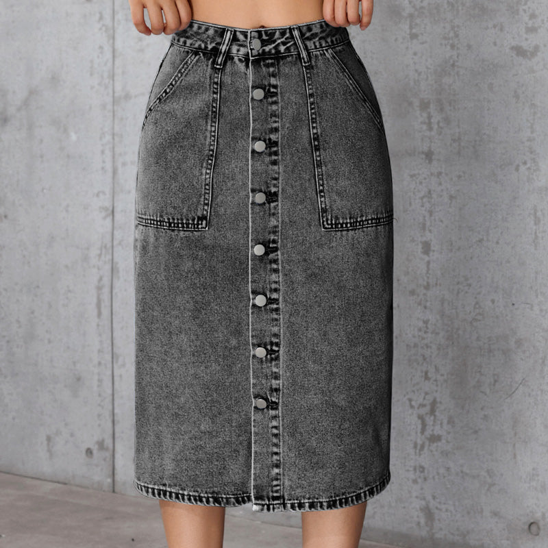 Damkjol i A-linje med hög midja i denim