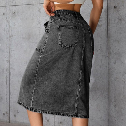 Damkjol i A-linje med hög midja i denim