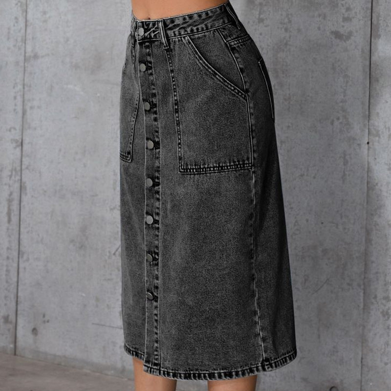 Damkjol i A-linje med hög midja i denim