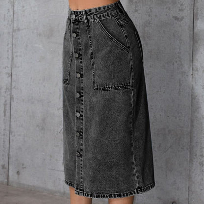 Damkjol i A-linje med hög midja i denim