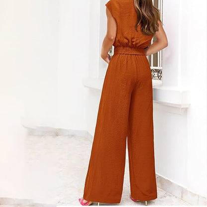 🔥🎁Nyhet 50 % RABATT🔥🌸Kvinnors V-kragad knyttopp & vida benbyxor set✨