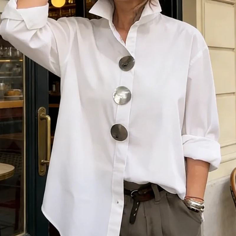 🌞Vårens uppvaknande: 50 % rabatt!👚  Oversized damskjorta med statementknappar