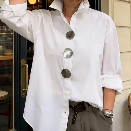 🌞Vårens uppvaknande: 50 % rabatt!👚  Oversized damskjorta med statementknappar
