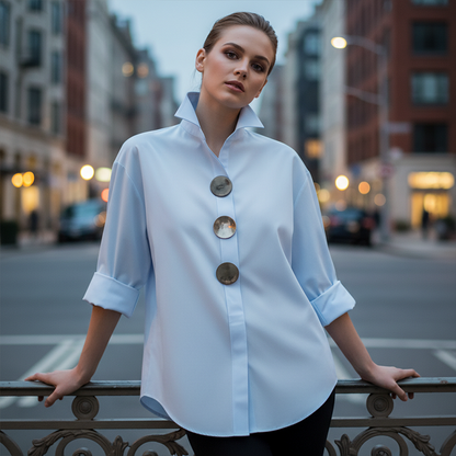🌞Vårens uppvaknande: 50 % rabatt!👚  Oversized damskjorta med statementknappar