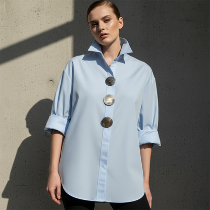 🌞Vårens uppvaknande: 50 % rabatt!👚  Oversized damskjorta med statementknappar