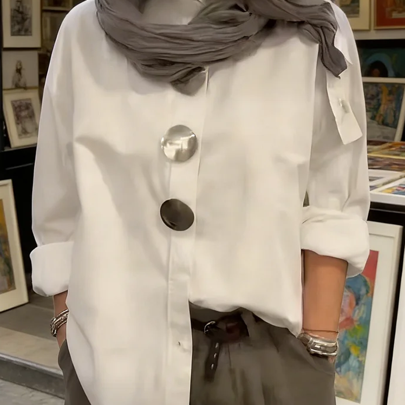 🌞Vårens uppvaknande: 50 % rabatt!👚  Oversized damskjorta med statementknappar