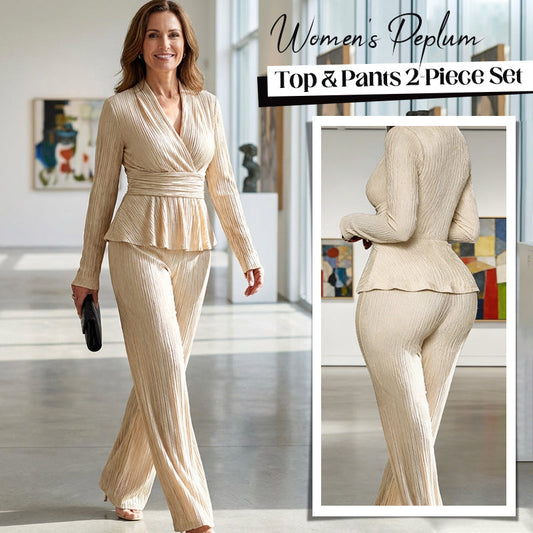 2-delat set med peplum-top och byxor för kvinnor