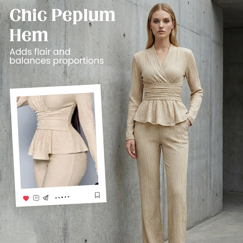 2-delat set med peplum-top och byxor för kvinnor