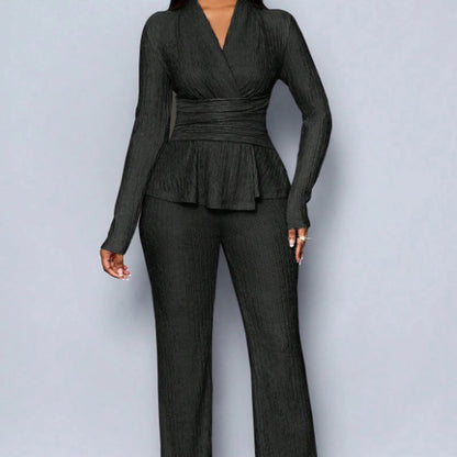 2-delat set med peplum-top och byxor för kvinnor