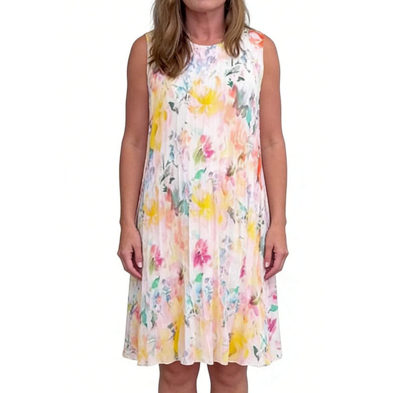 💥 Specialerbjudande 50 % rabatt💥Ärmlös plisserad klänning med blommönster för damer