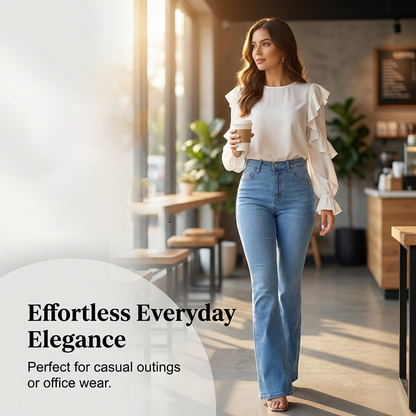 👖 60% RABATT! 💙 Högmidjade Utsvängda Stretchjeans för Kvinnor – Bekväm Passform, Retro Stil & Stretchigt Tyg 🌸